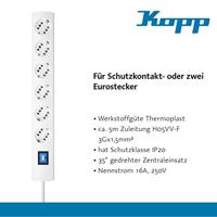 Kopp 234302019 Stekkerdoos met schakelaar 6-voudig Wit Randaarde stekker 1 stuk(s) - thumbnail