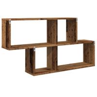 Wandschap 100x18x53 cm bewerkt hout oud houtkleurig - thumbnail