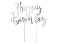 Cake topper Happy Birthday Zilver - thumbnail