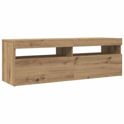 Tv-meubel met LED 120x35x40 cm bewerkt hout artisanaal eiken
