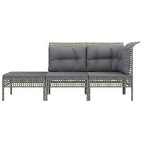 3-delige Loungeset met kussens poly rattan grijs - thumbnail