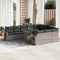 11-delige Loungeset met kussens poly rattan grijs - thumbnail