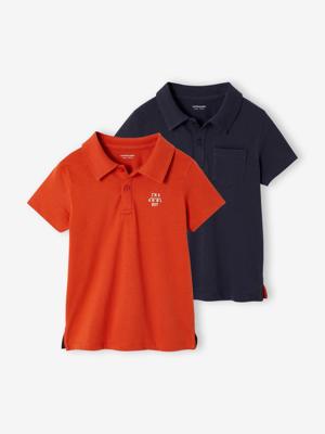 Set van 2 effen polo's voor jongens met korte mouwen sinaasappel