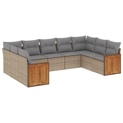 10-delige Loungeset met kussens poly rattan beige