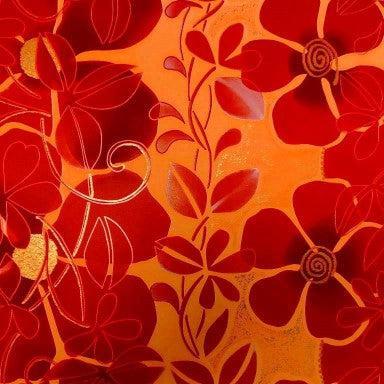 Cadeaupapier - Geschenkpapier - Big red flowers with gold 50 cm