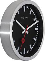 NeXtime ne-3998stzw wandklok 'station' ø19 cm, geborsteld aluminium zwart - thumbnail