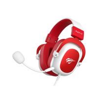 Havit Gaming-hoofdtelefoon, rood en wit, 53 mm luidspreker, omnidirectionele geluidsopname, verstelbare hoofdstraal, compatibel met gaming-apparaten, multifunctionele draadbediening, leren oorkappen - thumbnail