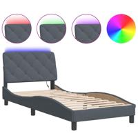Bedframe met LED-verlichting fluweel donkergrijs 90x190 cm - thumbnail