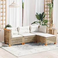 4-delige Loungeset met kussens poly rattan beige - thumbnail