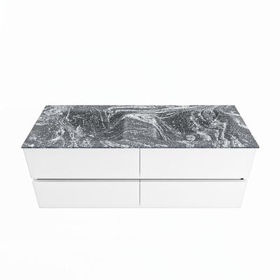 MONDIAZ VICA-DLUX 130cm badmeubel onderkast Talc 4 lades. Inbouw wastafel CLOUD dubbel 2 kraangaten, kleur Lava. MONDIAZ VICA-DLUX 130cm badmeubel onderkast Talc 4 lades. Inbouw wastafel CLOUD dubbel 2 kraangaten, kleur Lava.