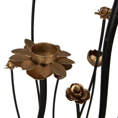 Clayre & Eef Kandelaar 69x15x66 cm Zwart Goudkleurig Ijzer Bloemen