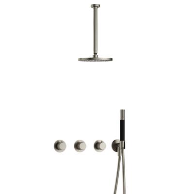 Hotbath Cobber X - CX7067 - Inbouw Regendoucheset - Geborsteld Nikkel - 2 Stopkranen - Thermostatisch - Plafondbuis 30 cm - Hoofddouche 200 mm - Staafhanddouche - Waterbesparend