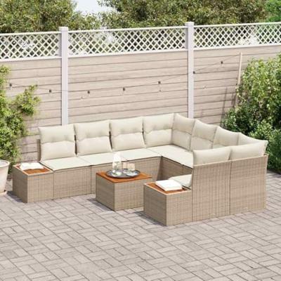 9-delige Tuinbankenset met kussens poly rattan acacia beige