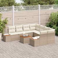 9-delige Tuinbankenset met kussens poly rattan acacia beige - thumbnail