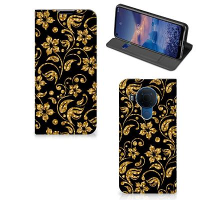 Nokia 5.4 Smart Cover Gouden Bloemen Nokia 5.4 Smart Cover Gouden Bloemen