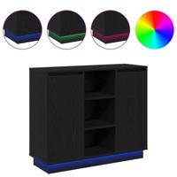 Dressoir met plank Zwart Eiken 90 x 32 x 75 cm Bewerkt hout - thumbnail