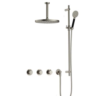 Hotbath Cobber X - CX7067 - Inbouw Regendoucheset - Geborsteld Nikkel - 2 Stopkranen - Thermostatisch - Plafondbuis 15 cm - Hoofddouche 300 mm - Ronde Handdouche 3 Standen - Glijstang 900 mm - met M106 - Waterbesparend