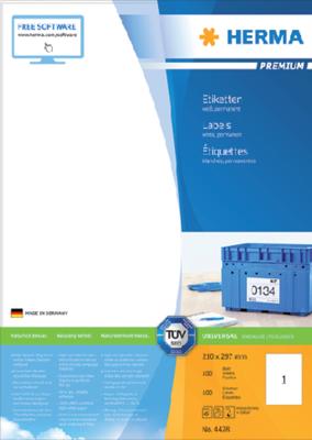Etiket herma 4428 210x297mm a4 prem wit 100st