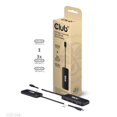 Club3D CSV-1548 USB Type-C 4-Port 10G Data-Hub met PD3.0 laadfunctie