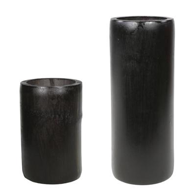 Set van 2x bamboe theelichthouders/waxinelichthouders grijs/groen 13 en 20 cm - Waxinelichtjeshouders