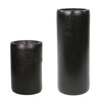 Set van 2x bamboe theelichthouders/waxinelichthouders grijs/groen 13 en 20 cm - Waxinelichtjeshouders - thumbnail