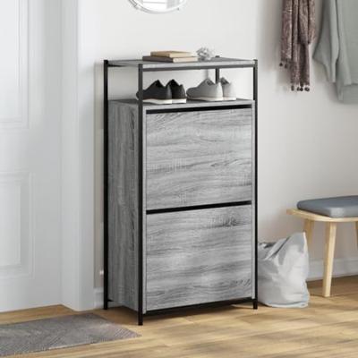 VidaXL Schoenenkast 60x34x112 cm bewerkt hout grijs sonoma eikenkleur VidaXL Schoenenkast 60x34x112 cm bewerkt hout grijs sonoma eikenkleur