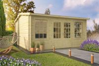 Tuindeco Meaghan Blokhut 450x450 cm 40 mm vuren blank- Zadeldak- Onbehandeld vurenhout- Tuindeco - thumbnail