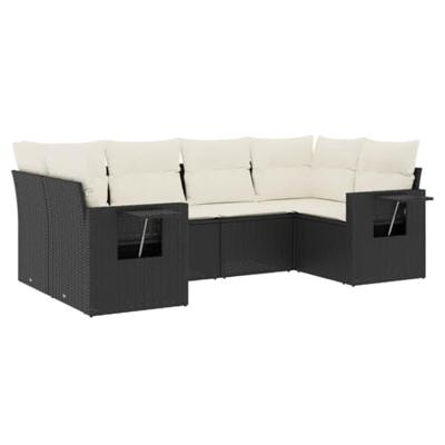 6-delige Loungeset met kussens poly rattan zwart