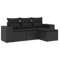 4-delige Loungeset met kussens poly rattan zwart - thumbnail