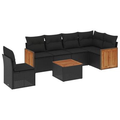 6-delige Loungeset met kussens poly rattan zwart 6-delige Loungeset met kussens poly rattan zwart