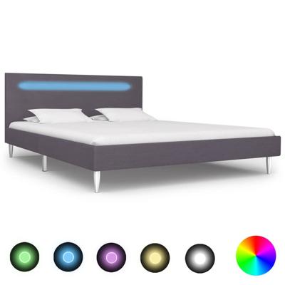 vidaXL Bedframe met LED stof grijs 140x200 cm
