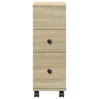 Badkamerkast smal met wielen bewerkt hout sonoma eikenkleurig - thumbnail