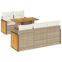 6-delige Loungeset met kussens poly rattan acacia beige - thumbnail