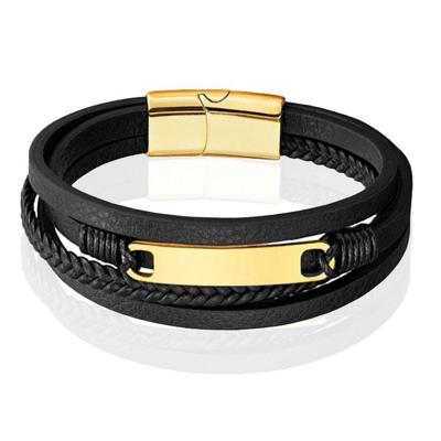 Mendes Multilayer Leren Armband voor Heren met Gouden Coating-21cm
