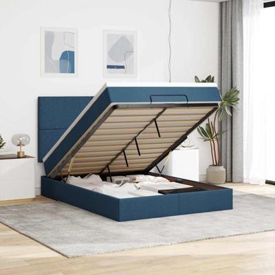 Ottoman bed met matras en LED's 140x190cm stof blauw