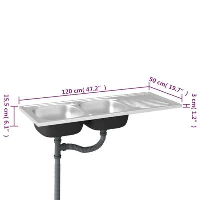 Gootsteen dubbele bakken 1200x500x155 mm roestvrij staal zilver Gootsteen dubbele bakken 1200x500x155 mm roestvrij staal zilver