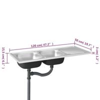 Gootsteen dubbele bakken 1200x500x155 mm roestvrij staal zilver - thumbnail