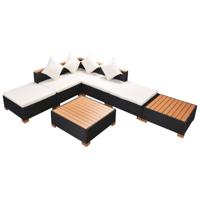 7-delige Loungeset met kussens poly rattan zwart - thumbnail