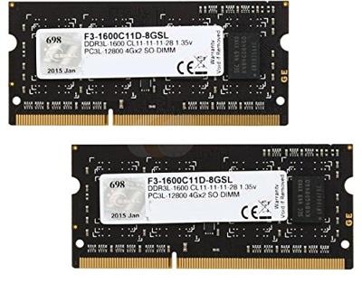 G.Skill 8GB DDR3-1600 Werkgeheugenmodule voor laptop DDR3 8 GB 2 x 4 GB 1600 MHz 204-pins SO-DIMM F3-1600C11D-8GSL G.Skill 8GB DDR3-1600 Werkgeheugenmodule voor laptop DDR3 8 GB 2 x 4 GB 1600 MHz 204-pins SO-DIMM F3-1600C11D-8GSL