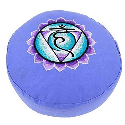 Yogi & Yogini Meditatiekussen Rond Katoen Blauw - 5e Chakra Geborduurd Yogi & Yogini Meditatiekussen Rond Katoen Blauw - 5e Chakra Geborduurd