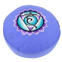 Yogi & Yogini Meditatiekussen Rond Katoen Blauw - 5e Chakra Geborduurd - thumbnail
