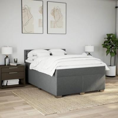 Boxspring met matras stof donkergrijs 140x200 cm