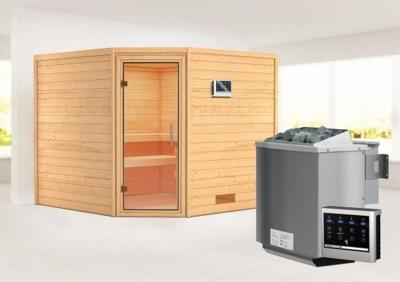 Karibu | Leona Sauna | Helderglas Deur | Biokachel 9 kW Externe Bediening Karibu | Leona Sauna | Helderglas Deur | Biokachel 9 kW Externe Bediening