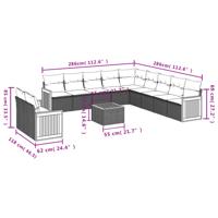 11-delige Loungeset met kussens poly rattan zwart - thumbnail