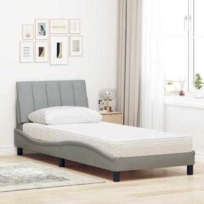 Bed met matras stof lichtgrijs 90x190 cm - thumbnail