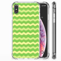 Apple iPhone Xs Max Doorzichtige Silicone Hoesje Waves Green - thumbnail
