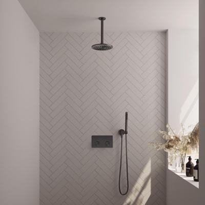 Brauer Gunmetal Carving Thermostatische Regendoucheset Inbouw - Hoofddouche 20 cm - Met Drukknoppen - Handdouche Staaf - Doucheslang - Wandaansluitbocht - Gunmetal