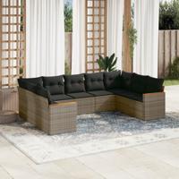 9-delige Loungeset met kussens poly rattan grijs - thumbnail