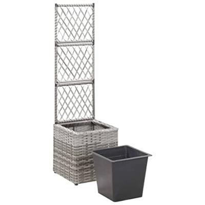 VidaXL Latwerkplantenbak verhoogd met 1 pot 30x30x107 cm rattan grijs