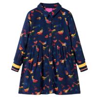 Kinderjurk met lange mouwen vogelprint 104 marineblauw - thumbnail